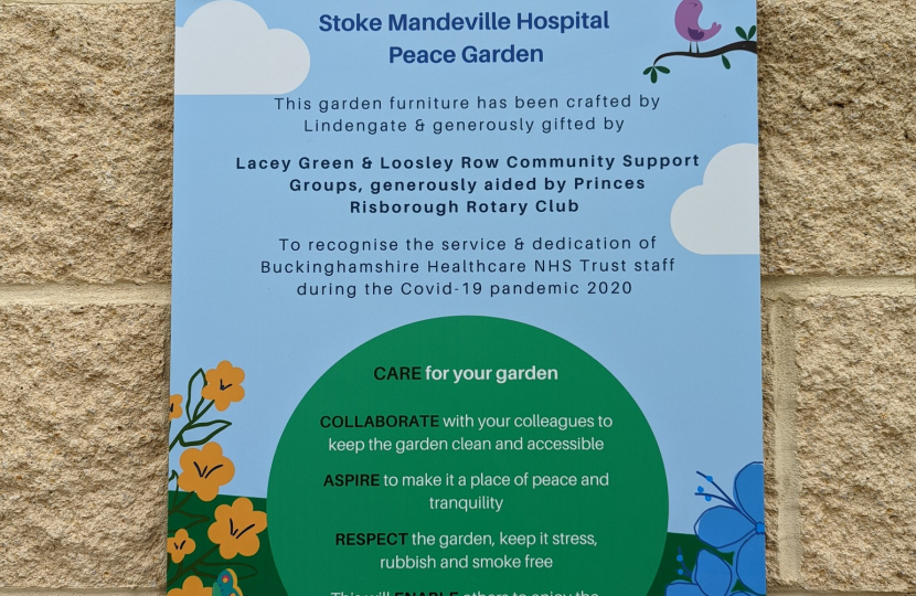 Sign marking the opening of the Stoke Mandeville Peace Garden
